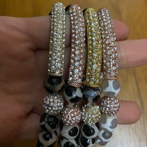Leopard beaded pave stretchy bracelet stack